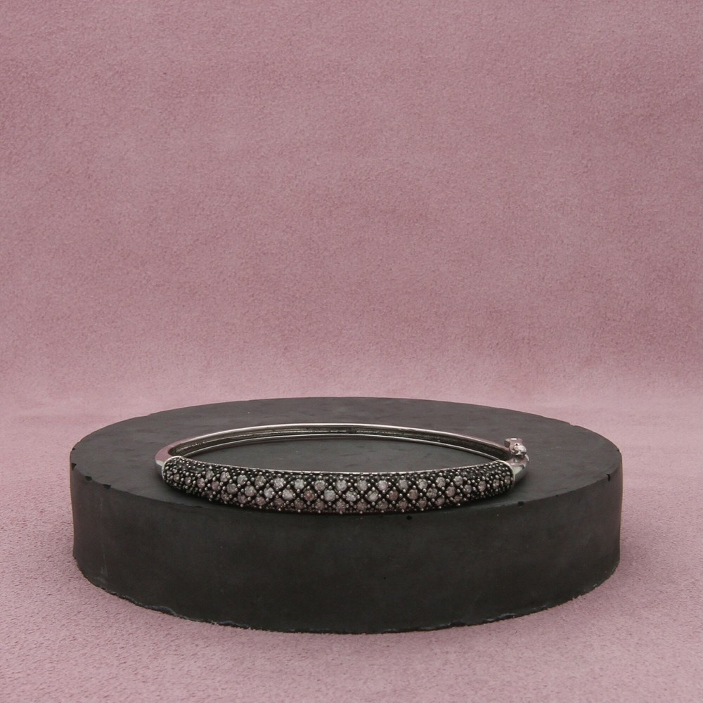 Sterling silver oxidized pave diamond hinged bangle bracelet 6.5 inches