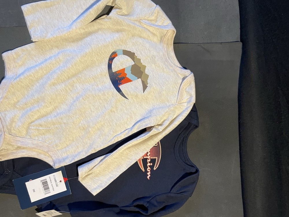 NWT Champion 9months Oatmeal, Navy Long Sleeve one-piece bodysuit 2 Piece set