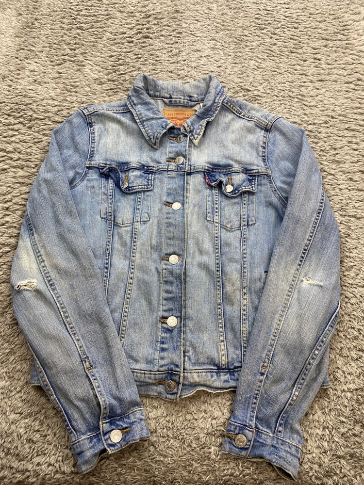 Levis Trucker Jacket Womens Large Cropped Distressed Iconic 90s Y2K Denim Coat