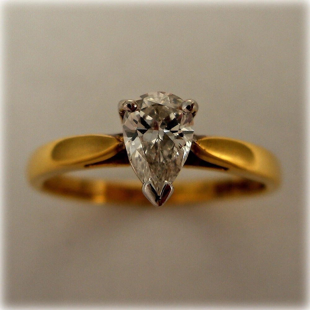 1.50 Ct Pear cut Natural Moissanite Diamond Proposal Ring 14k Yellow Gold Plated