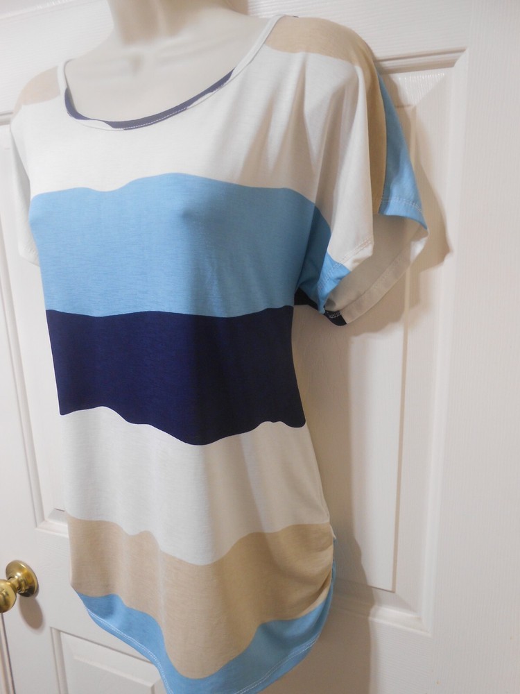 Cute Ashley Blue ruched spandex top with gathered sides size large