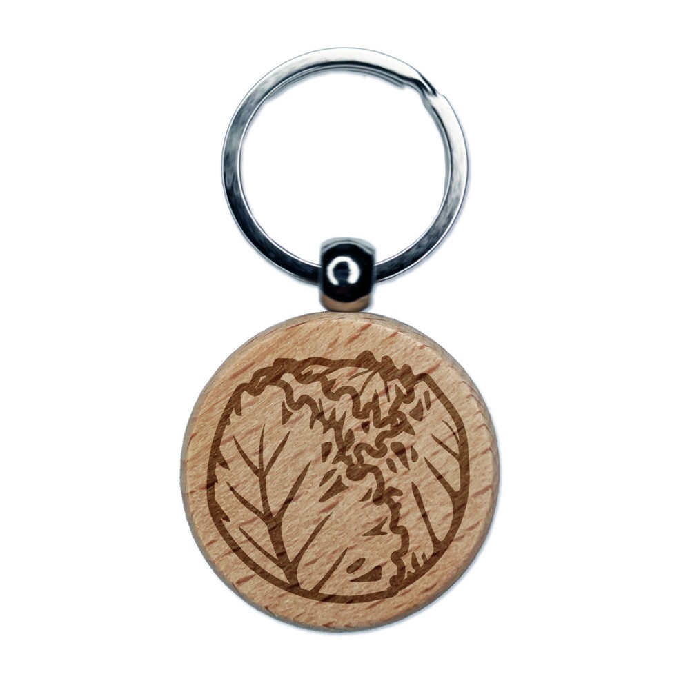 Iceberg Lettuce Vegetable Engraved Wood Round Keychain Tag Charm