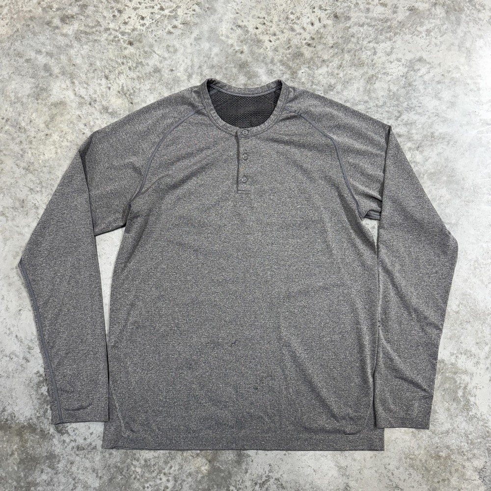 Lululemon Shirt Mens L Gray Long Sleeve Henley Raglan Performance Athletic Top