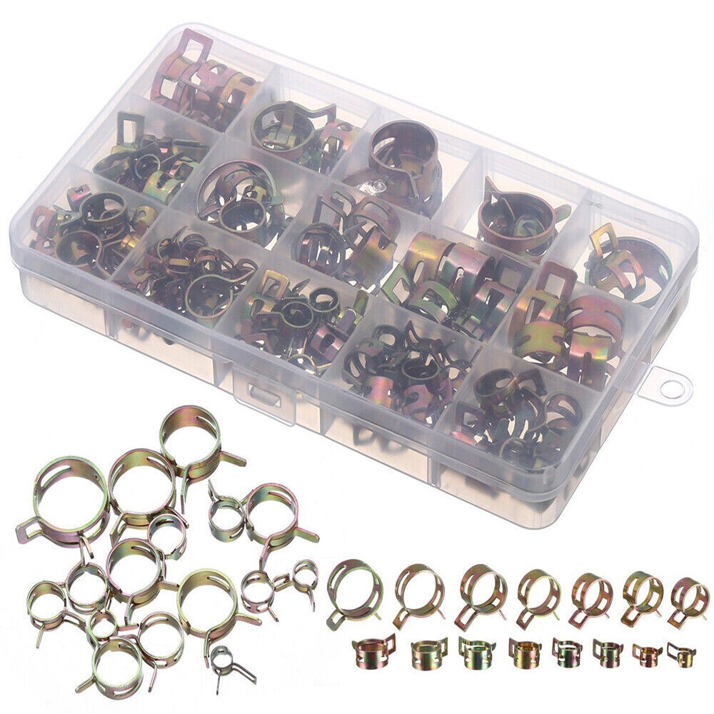 115PC 6-22mm Spring Hose Clamps Fastener Fuel Water Line Pipe Air Tube Clips Kit