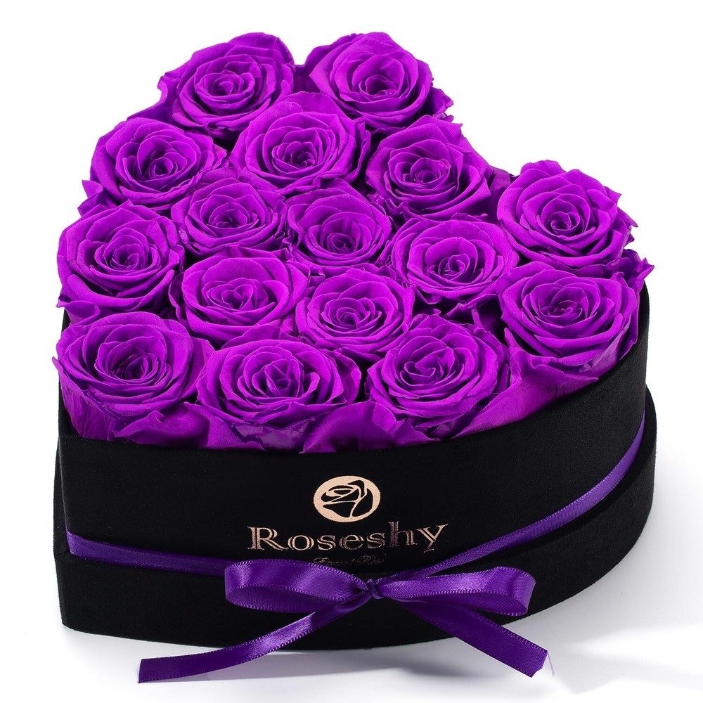 Valentines Day Flowers Roses Gifts for Her,16pcs Purple Forever Preserved Ros...