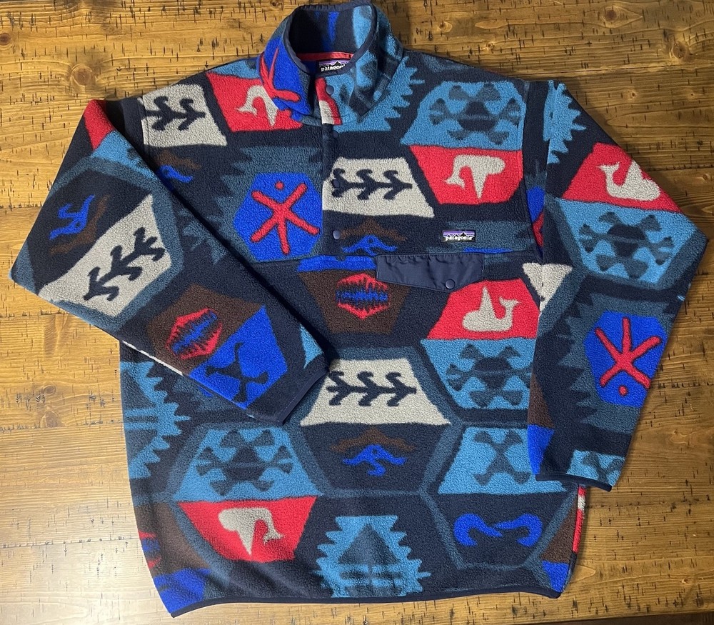 Patagonia Synchilla Aztec Print Fleece Pullover for Men Size L Underwater Cave Design