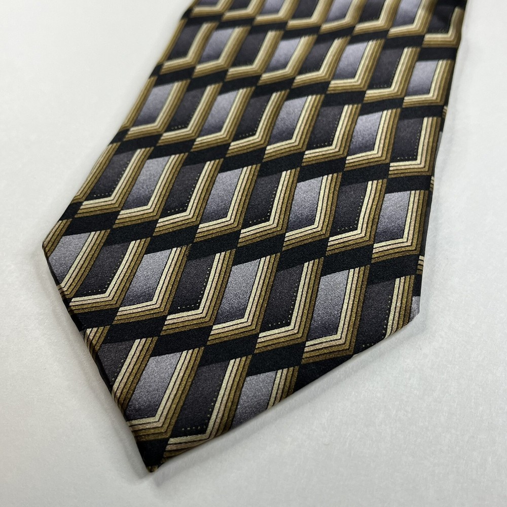 Alexander Julian Colours Men's Neck Tie 58.5”x4” Black Silver Gold Geometric