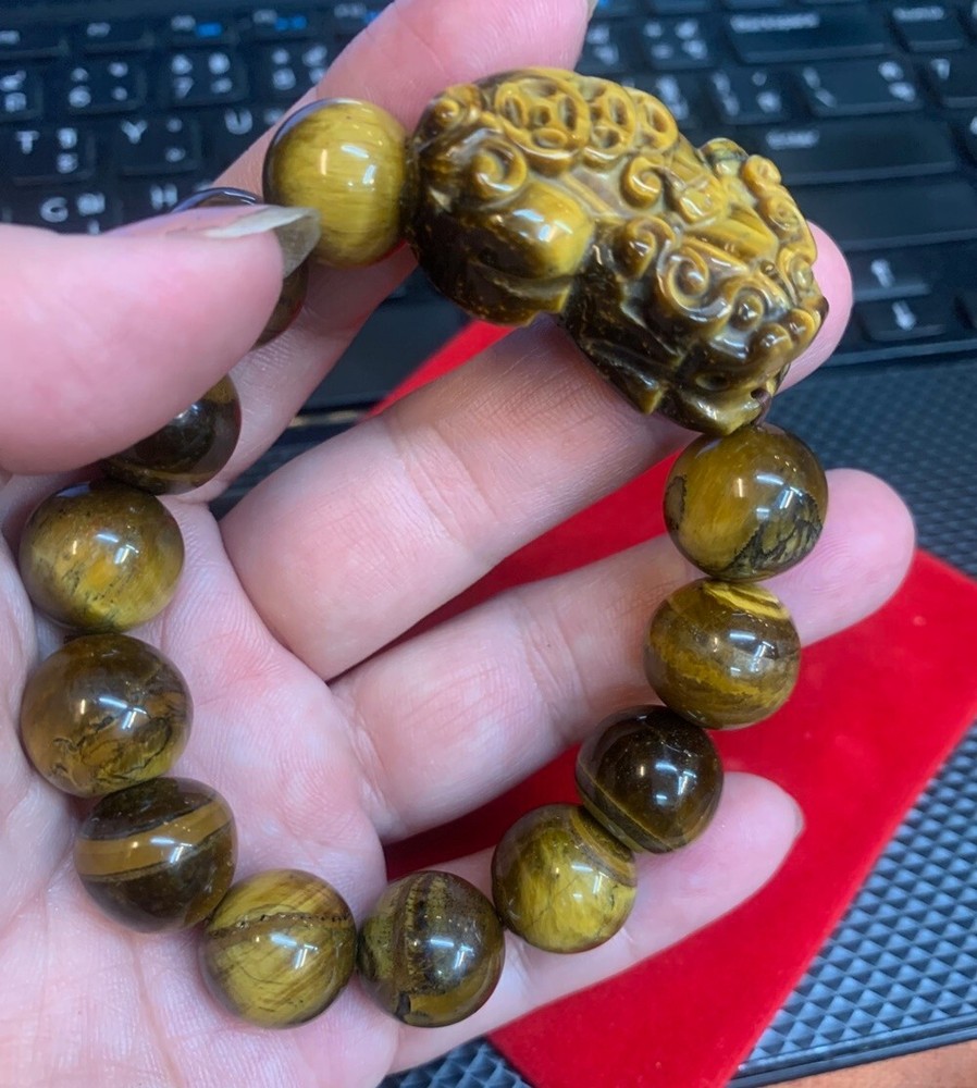 Bracelet Stone Amulet Thai Handicraft Vintage Tiger Eye Feng Shui Wealth Gift