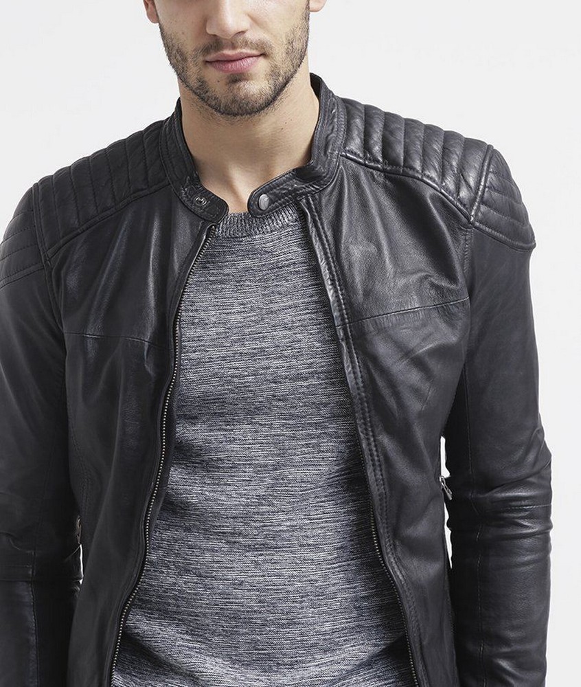 Stylish Men's Black Lambskin Leather Jacket for Party Wear SDM146