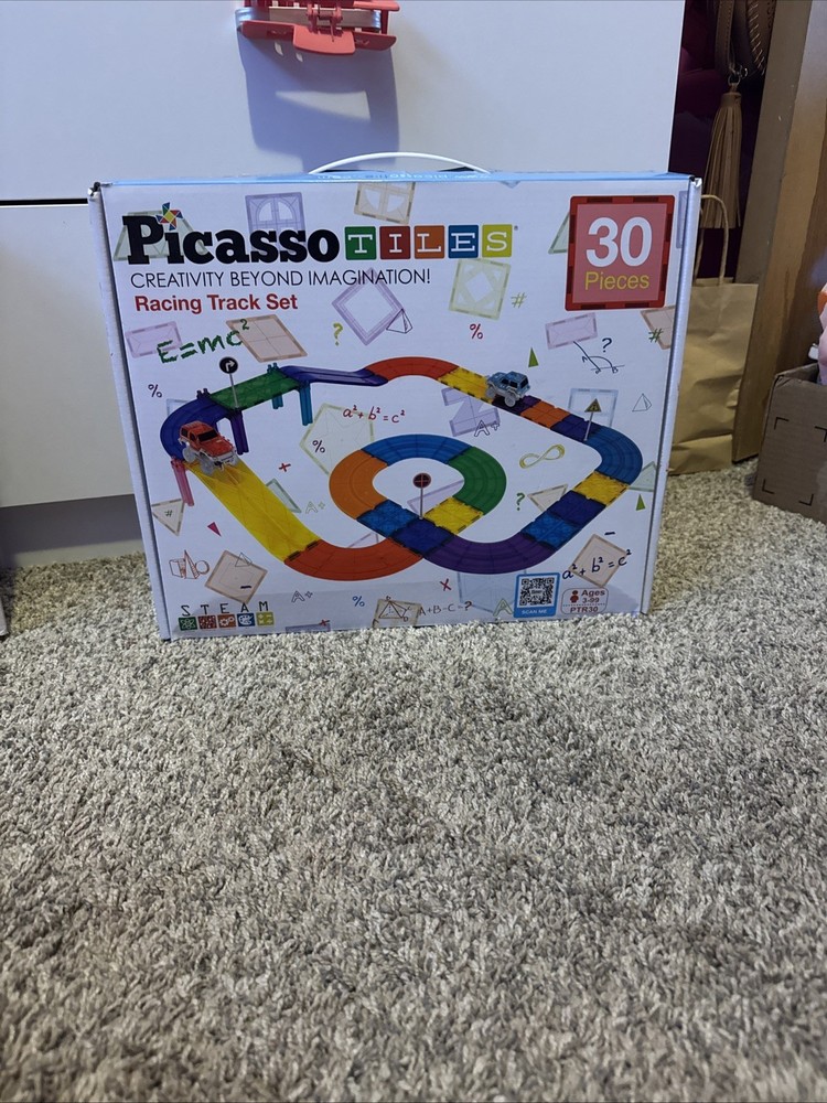Picasso Tiles 30 Piece Race Car Track Building Block Educational Toy Set