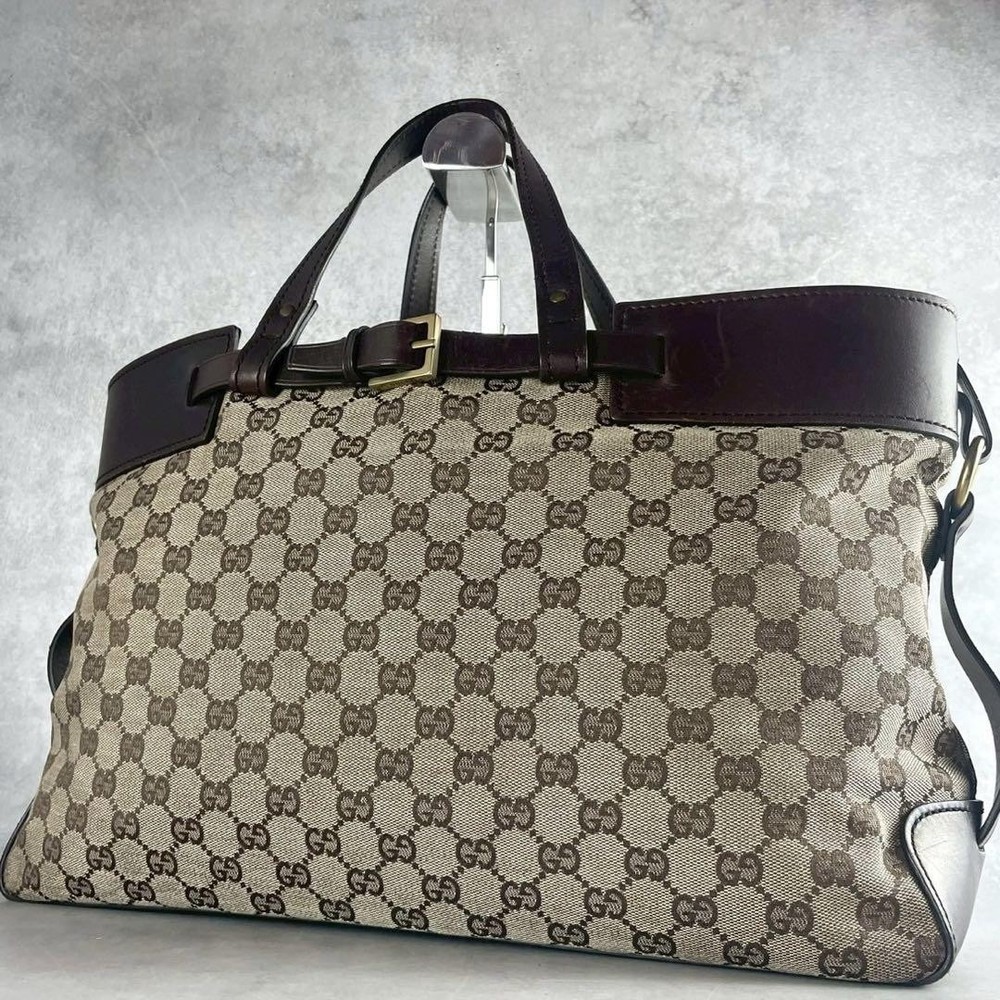 Gucci GG Monogram Canvas Brown Leather Tote Bag Large A4 Size