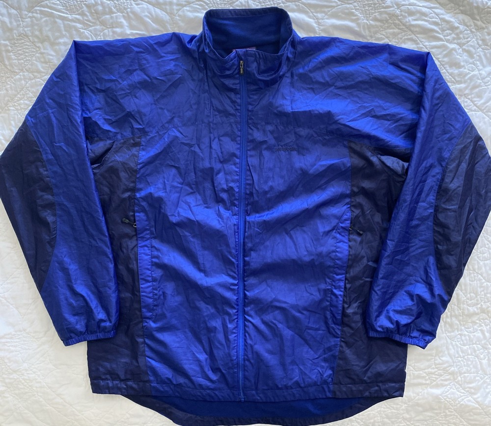Men's Patagonia Full-Zip Lined Windbreaker Jacket in Blue, XL with Zippered Side Pockets