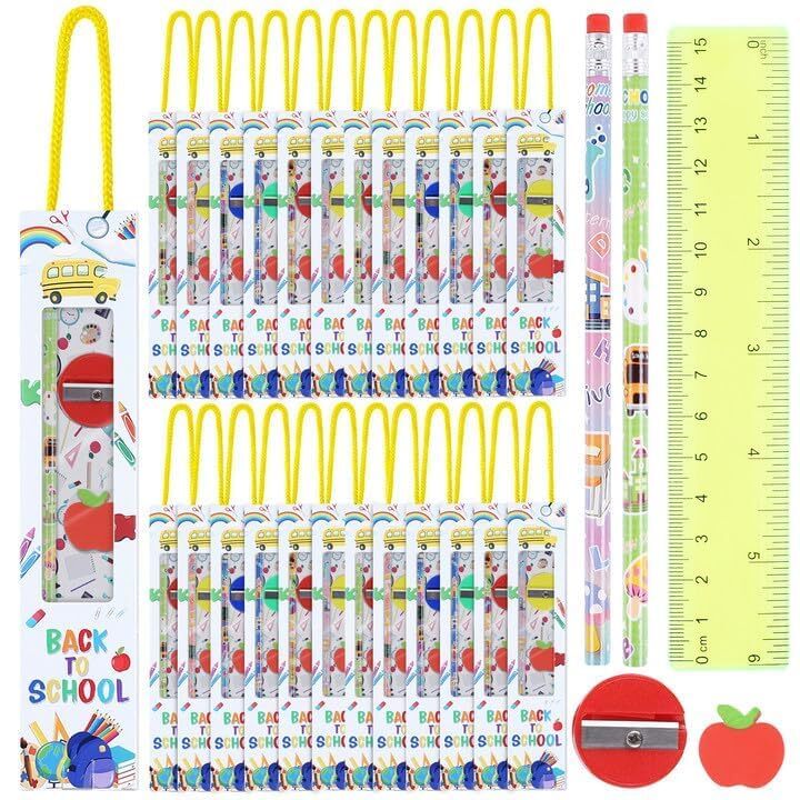 Welcome Back to School Gift Set Pencils Ruler Eraser Sharpeners for Kids 24-image