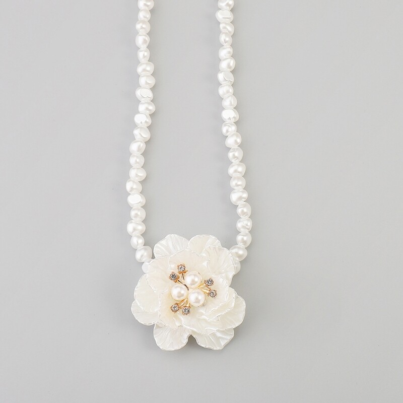 Camellia Flower Necklace Clavicle Chain Choker Imitation Pearl Necklace Jewelry