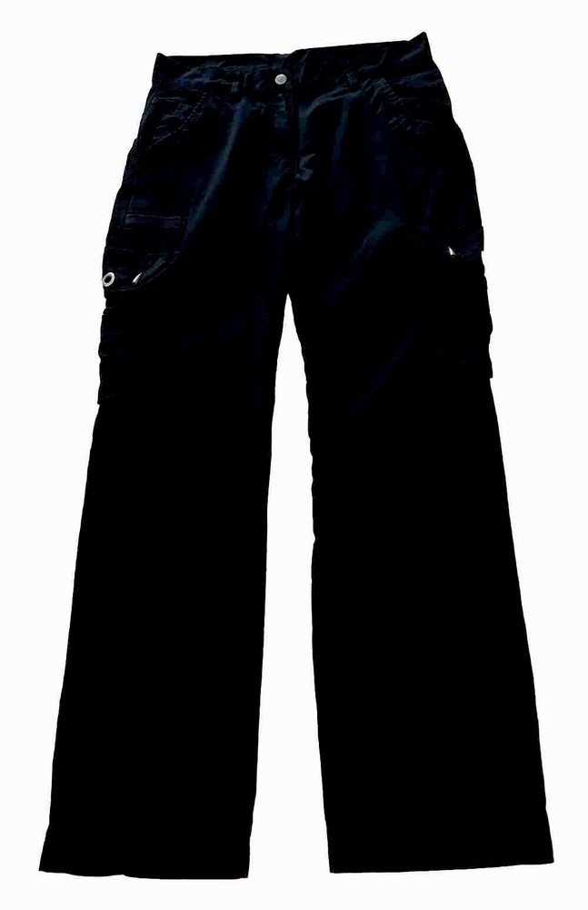 Skyline Women Cargo Straight Pants 32Wx32L Black Moto Goth Punk Style