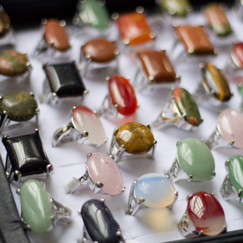 Wholesale lots of jewelry 100pcs Big assorted Natural Gemstone Silver P Rings