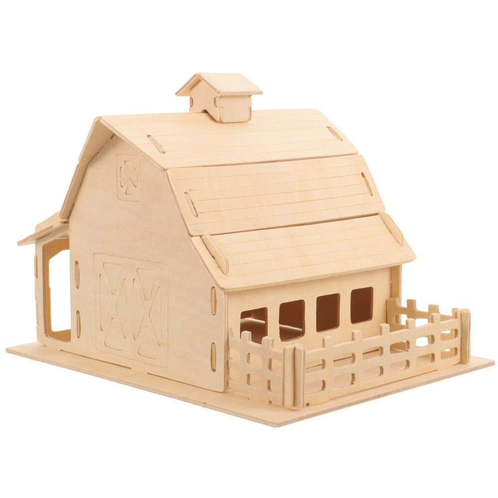1 Set DIY Wooden Barn Puzzle Farm Barn Model Kids Barn Educational Puzzle