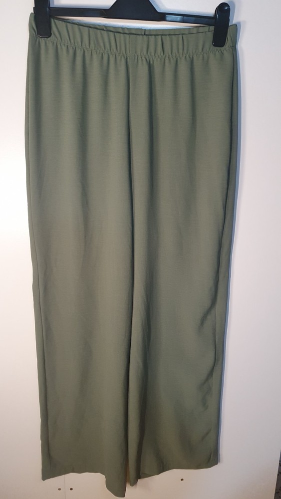 Kim & Co Sage Green Crinkle Poplin Elastic Waist Trousers Medium Kmbx1