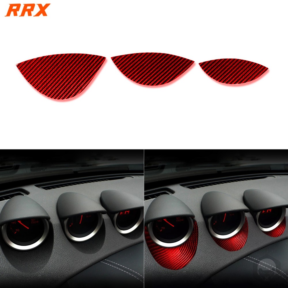 3Pcs Red Carbon Fiber Dashboard Gauge Pod Lower Cover For Nissan 370Z Z34 09-21