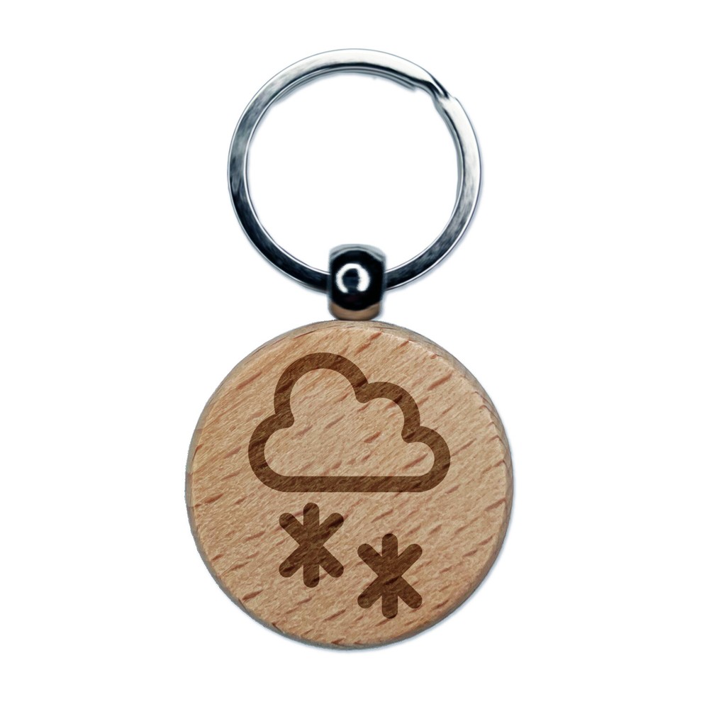 Snow Storm Icon Engraved Wood Round Keychain Tag Charm