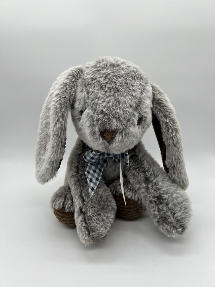 Homerbest Bunny Rabbit Plush Gray Brown Stuffed Animal Gingham Bow Lop Ear Sits