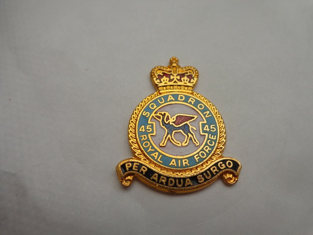 CLASSIC 45 SQUADRON RAF ROYAL AIR FORCE GOLD PLATED ENAMEL PLAQUE WW2 BADGE