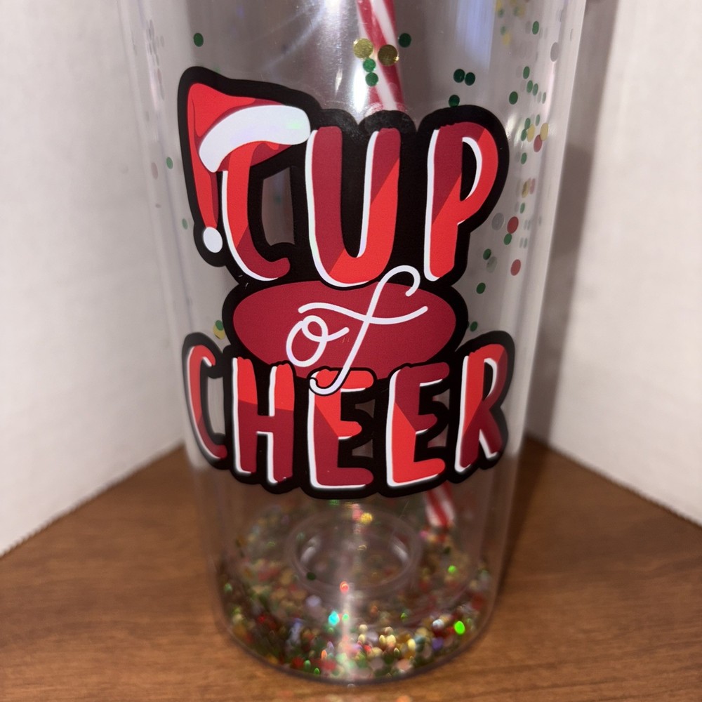 Celebrate It! Cup of Cheer-Christmas 20oz Glitter Tumbler Cup W Lid & Straw