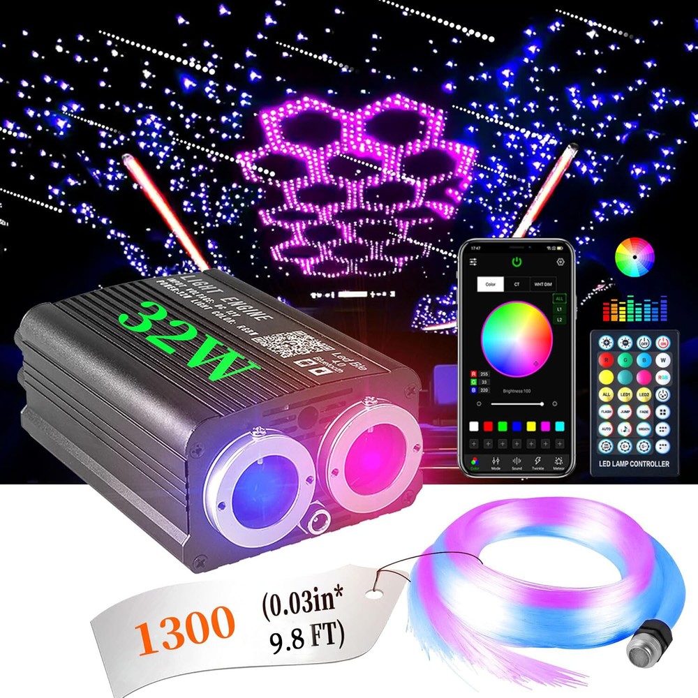 1300X Twinkle & Meteor Shooting RGBW Fiber Optic Headliner Kit for Car Ceiling