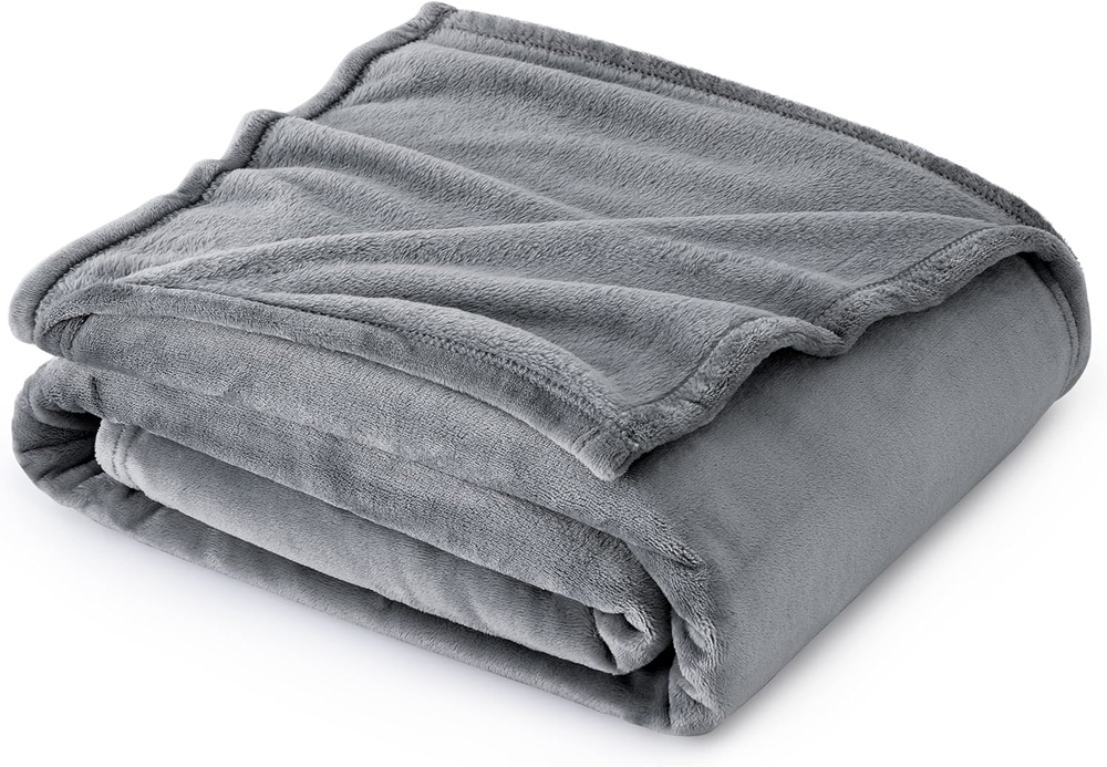 Soft Grey Fleece Plush Blanket for Sofa 50x60 Inches Lightweight Cozy