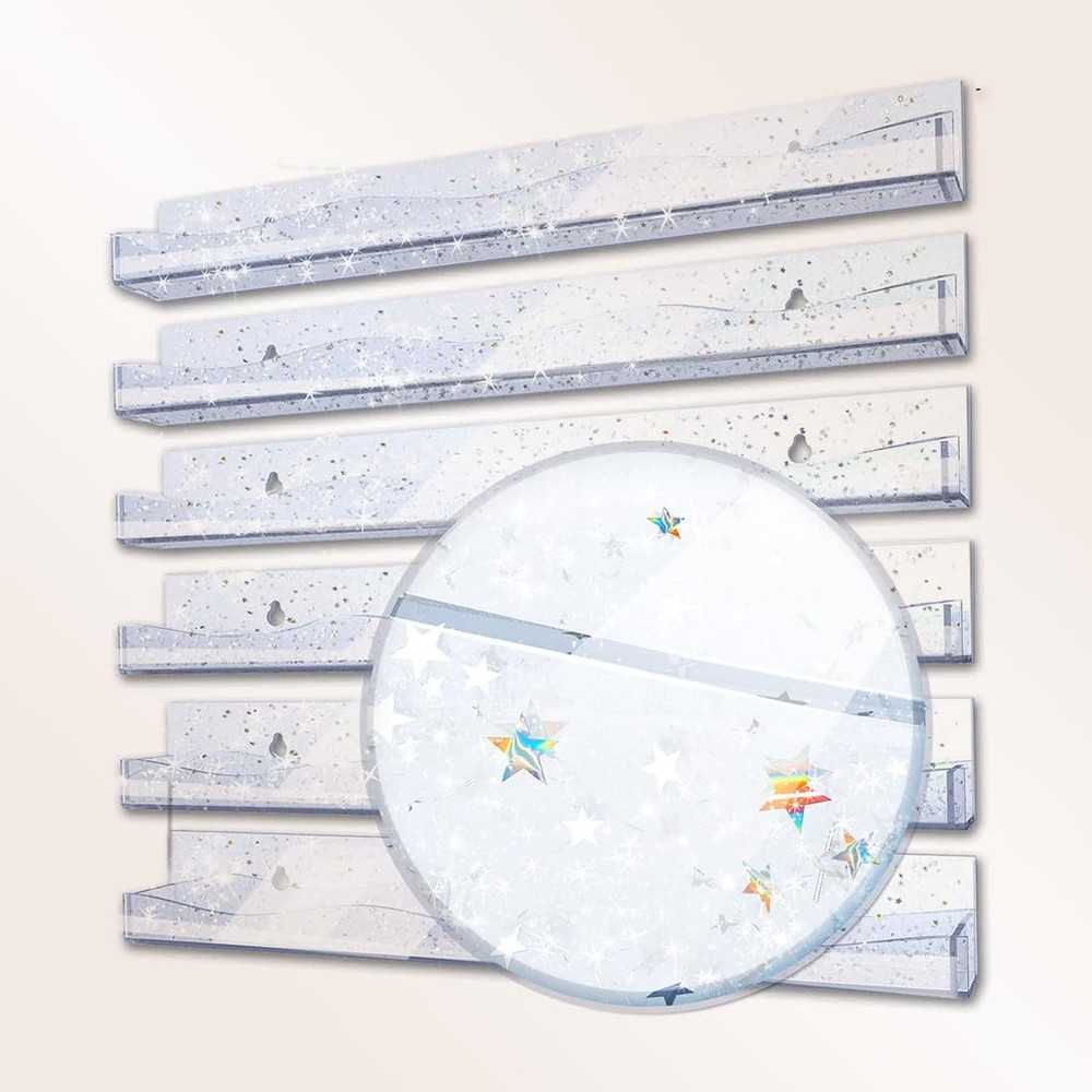 15 Inch Wall Mounted Nail Polish Rack with Iridescent Star Glitter Design