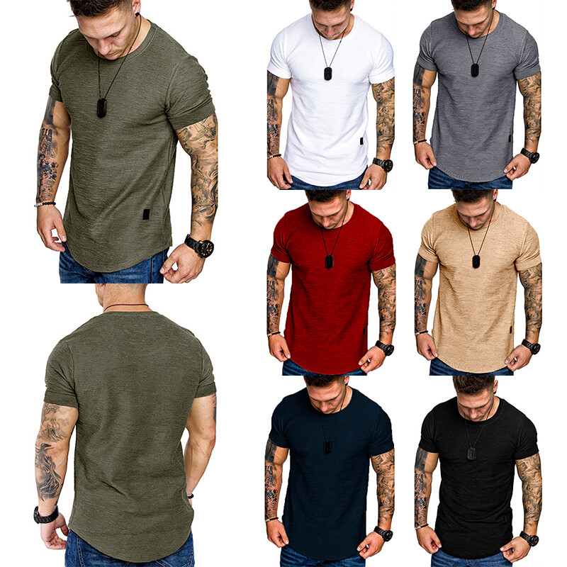 Mens Casual Slim Fit T Shirt Gym Muscle Crew Neck Short Sleeve Pullover Tops US