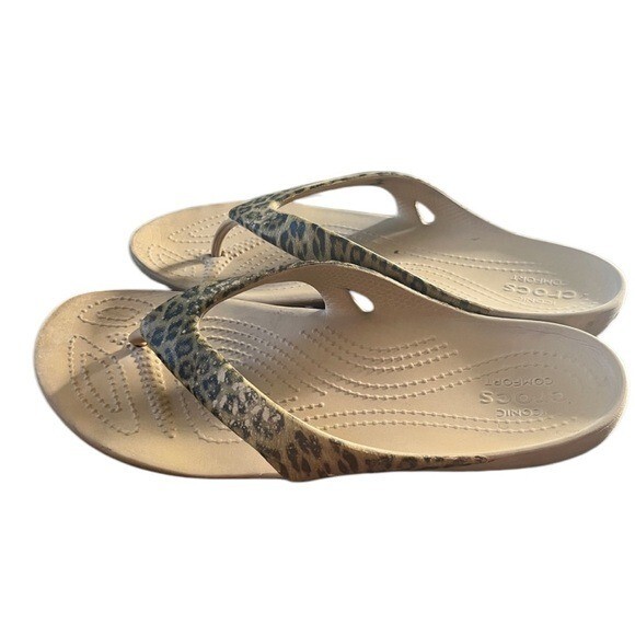 Crocs Kadee 2 Leopard Brown Womens Sandals Flip Flops Iconic Comfort Size 8