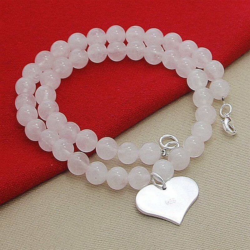 Blushing Romance Pink Crystal Pearl with Sterling Silver Heart Pendant Necklace