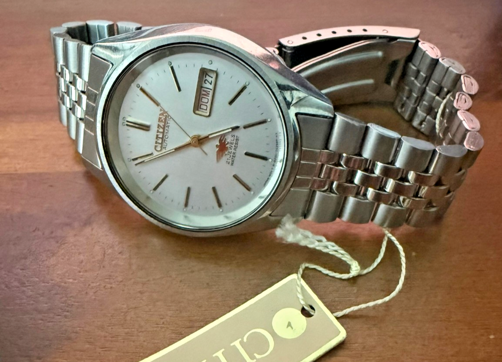 Citizen Automatic Watch 21 Jewels Silver Dial NOS Vintage Japan Day Date
