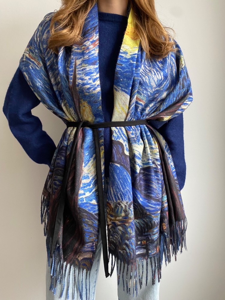 Van Gogh Starry Night Knit Scarf Blue Soft 28x70in 70x180cm