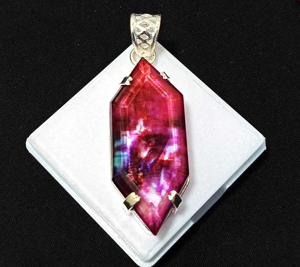 Certified 63 Ct Natural Ammolite 925 Solid Silver Pendant Loose Fancy Gemstone