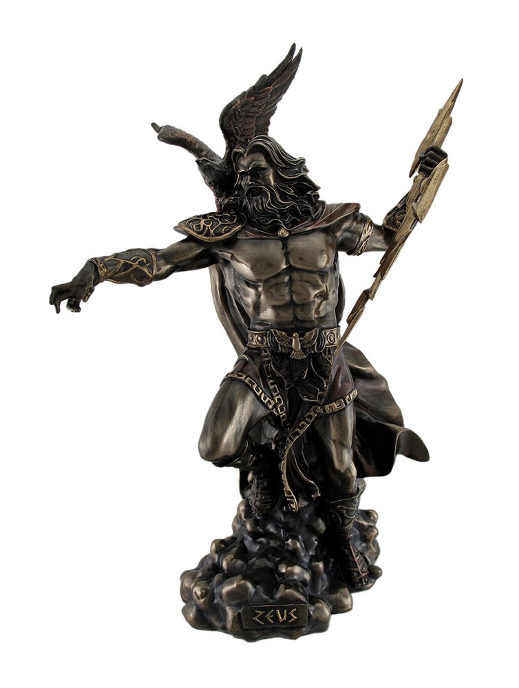 Zeus Greek God of Thunder with Aetos Dios Wielding Lightning Bolt Statue