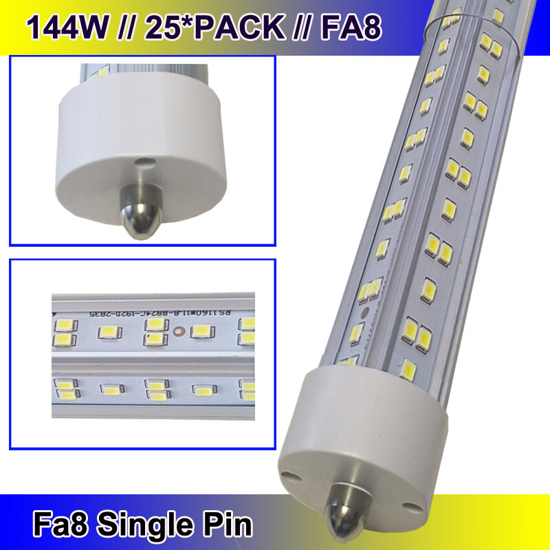 25Pcs 144W T8 8FT FA8 Single Pin LED Tube Bulbs for Shop Lighting