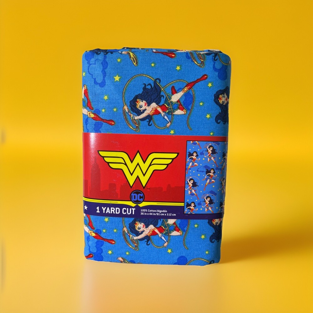 DC Girl Wonder Woman 100% Cotton Fabric - Blue Comic Print 1 Yard 36x44