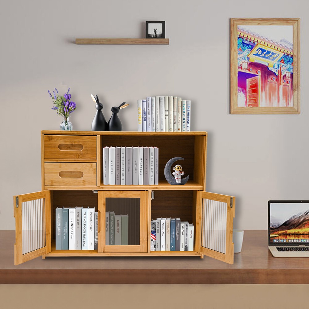 Bamboo Kitchen Storage Cabinet with Doors Drawers and Shelves