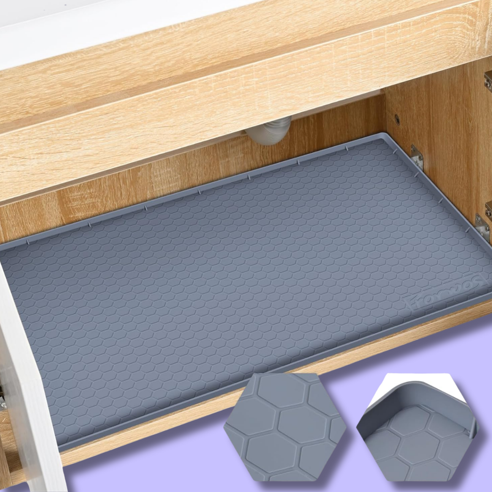 Non-Slip Grey Silicone Kitchen Sink Mat 34x22 Inches Waterproof