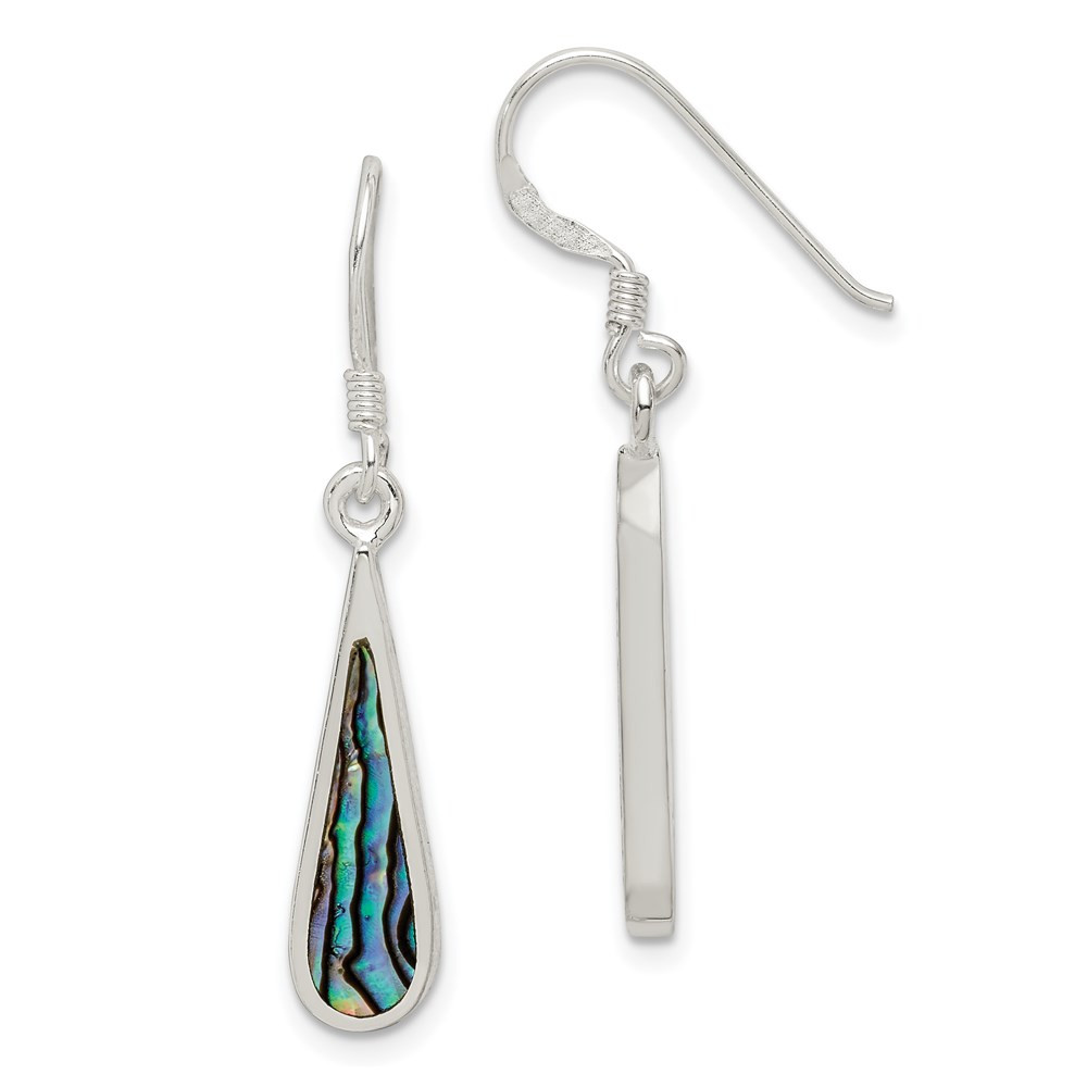 Sterling Silver Polished Abalone Teardrop Drop & Dangle Earrings 1.8gm L-35mm