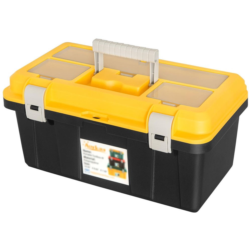 Yellow & Black Medium Portable Toolbox with Removable Tray