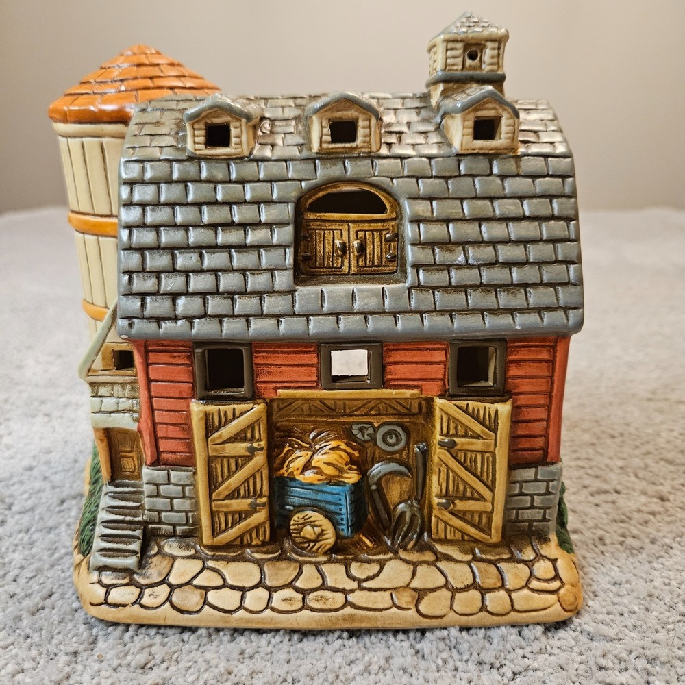 Lefton 1988 Farm Barn Lighted House w/ Silo Byron Wood Design Vintage Christmas