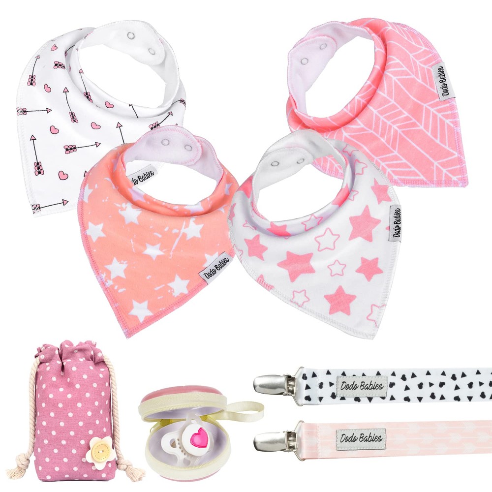 Bandana Drool Bib Set – Four 100% Cotton Bibs with Soft Polyester Lining, 2 P...