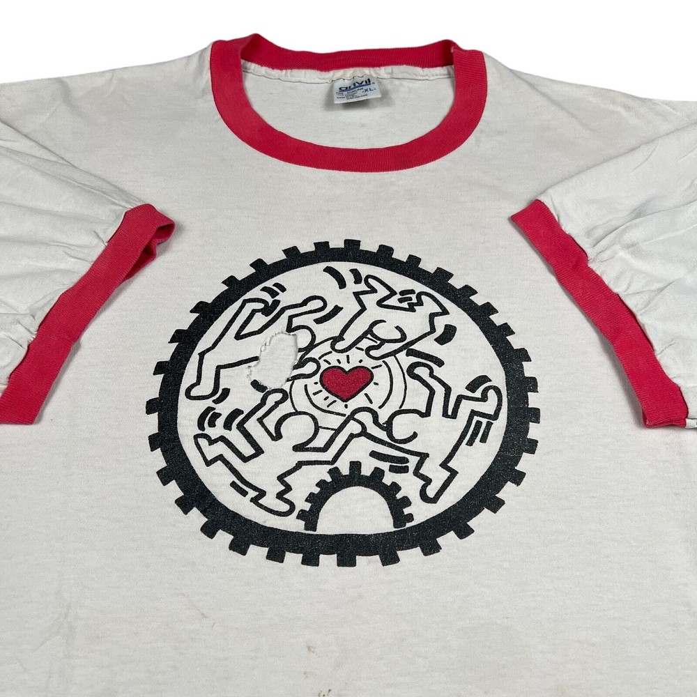 Vintage Y2K Keith Haring Anvil Frat Sorority Ringer Graphic Tee