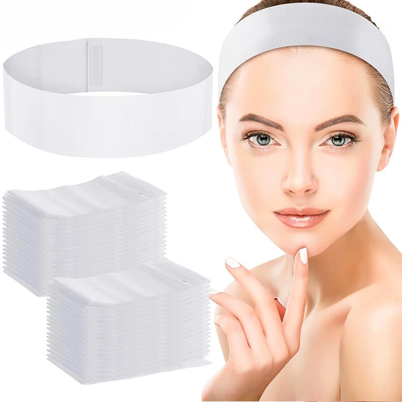 100pcs Stretchy Non-Woven Disposable Headbands for Facial Spa & Skin Care