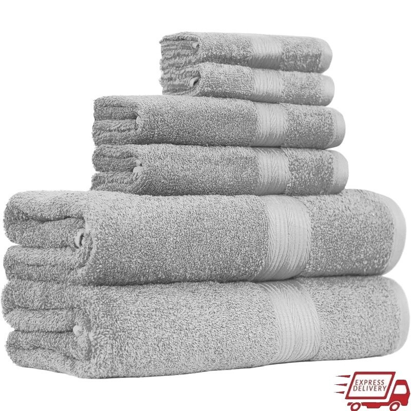 6-Piece Soft Absorbent Cotton Towel Set for Bath & Hand Fade-Resistant