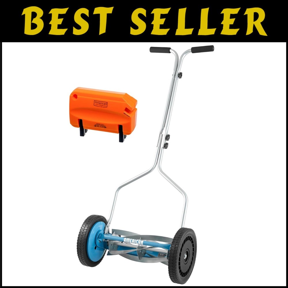 14-Inch 5-Blade Manual Push Reel Lawn Mower with Built-In Sharpener for Eco-Friendly Lawn Care