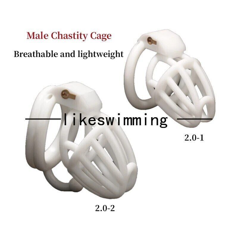 New Chastity Cage Male Anti-Cheating White Breathable Device with 4 Rings Lock